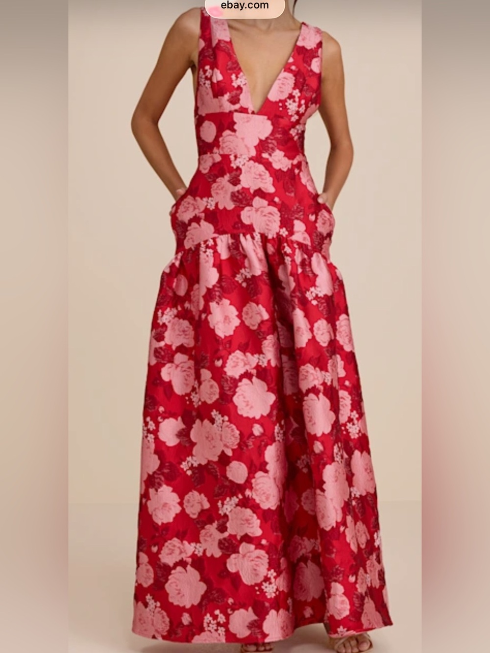 Red and Pink Floral Formal Maxi Dress